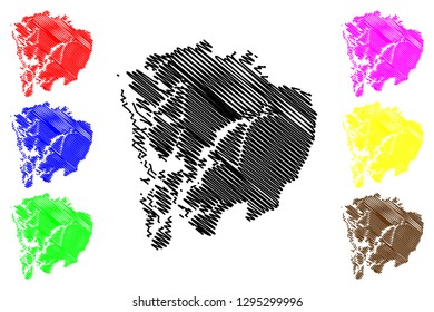 Hordaland (Administrative divisions of Norway, Kingdom of Norway) map vector illustration, scribble sketch Hordaland fylke map