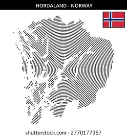 Hordaland in Norway map in concentric line design