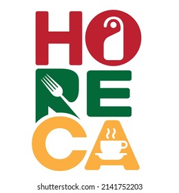 HORECA VECTOR LOGO, Flat design. Hotel Restaurant  Catering, Cafe. 