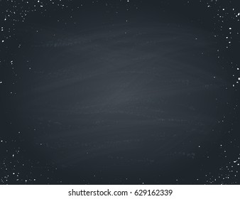 Horisontal blackboard isolated with white splashes. Hand drawn chalkboad texture for background. Vector illustration. 