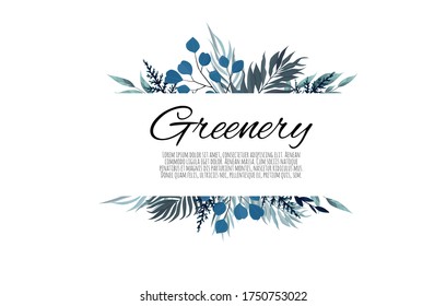 Horisontal botanical vector design banner. Eucalyptus, succulents, flowers, greenery. Natural spring card or frame.