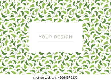 Horisontal business card template with Natural leafs textured abstract pattern background, vector green leaves Design for print, fabric, invitation, packaging, wallpaper, with blank space for text