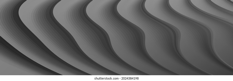 Horisontal cover for social media group header with black 3d waves creating textured surface, wavy digital background