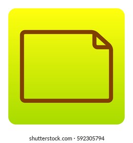 Horisontal document sign illustration. Vector. Brown icon at green-yellow gradient square with rounded corners on white background. Isolated.