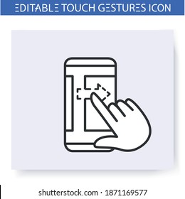 Horisontal scroll right hand gesture line icon.Swipe on screen.Multitouch gestures for smartphone use.Touchscreen technology.User interface action concept.Isolated vector illustration.Editable stroke 