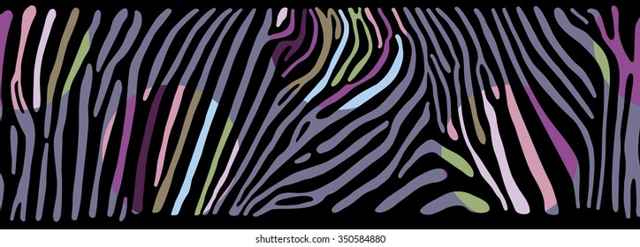 Horisontally seamless colorful vector background based on Zebra skin pattern