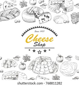 Horizantal background with cheese products. Vector illustration for your design