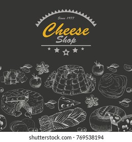 Horizantal background with cheese products. Vector illustration for your design