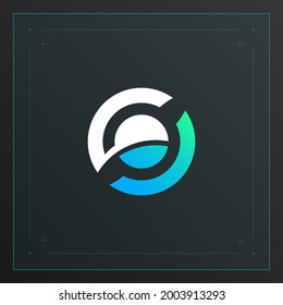 Horizen cryptocurrency colorful gradient logo with thin line decoration. Isolated on dark background.