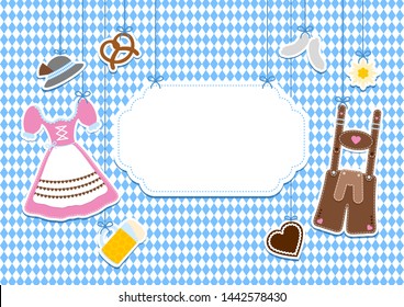 Horiziontal Label Octoberfest Hanging Icons And Straight Pattern Blue And White