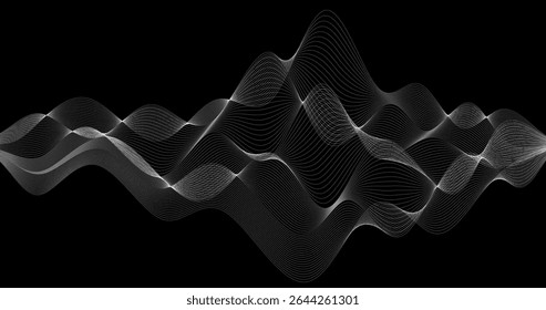 Horizon Abstract wave of particles on black background 3d illustration scientific concept