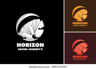 La Plantilla con el logotipo de Parapente de Horizon Bound Journey simboliza la exploración y la aventura, ideal para viajes en parapente o agencias de viajes. Vector EPS en capas