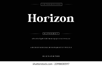Horizon Elegant Font Uppercase Lowercase and Number. Classic Lettering Minimal Fashion Designs. Typography modern serif fonts regular decorative vintage concept. vector illustration