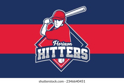 Horizon-Anhänger-Baseball-Logo, Baseball-Player-Maskottchen Modernes professionelles Emblem für Baseball-Team