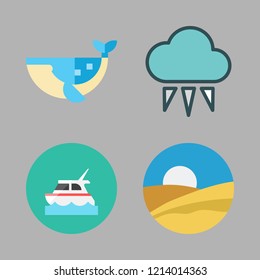 horizon icon set. vector set about whale, cloud, yacht and desert icons set.