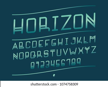 Horizon Italic font. Vector of colours alphabet letters and numbers. Typeface design. 

