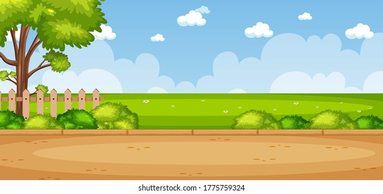 Horizon nature scene or landscape countryside with forest view and blank sky at daytime illustration