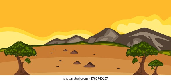 Horizon nature scene or landscape countryside with tree view and yellow sunset sky view - Vector
