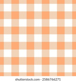 Horizon plaid textile pattern, difficult vector tartan texture. Repeating check seamless background fabric in orange and white colors palette.