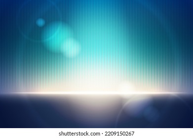 Horizon or podium with light effect, illumination and glare, glowing and shining in camera. Gleam and radiance, glitter and shimmering. Vector in realistic style