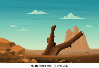 Horizon Sky Western American Dead Tree Vast Desert Landscape Illustration