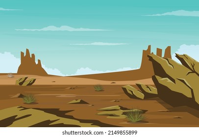 Horizon Sky Western American Rock Cliff Vast Desert Landscape Illustration