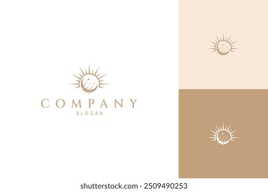 Logo de sol de horizonte en estilo de arte de línea simple