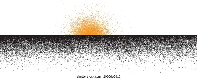 Horizon with sun.  Open sea in sunset.  Brush strokes. Desert landscape . Summit and sunset logo .Vector