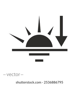 horizon with sun, sunset icon, evening, flat vector illustration