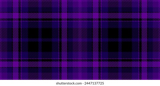 Horizon texture pattern check, female seamless textile fabric. Doodle vector plaid background tartan in violet and black color.