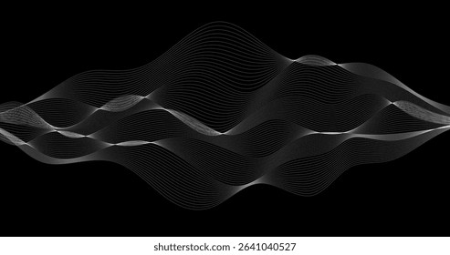 Horizon white Abstract wave of particles on a black background Cyberspace geography grid technology design