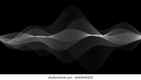 horizon white Abstract wave of particles on a black background frequency physical concept