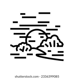 vector de icono de la línea solar de verano de la puesta de sol horizontal. señal de sol de verano de la puesta de sol horizontal. símbolo de contorno aislado ilustración negra