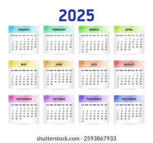 Horizonta simple pocket calendar on 2025 year. Vector template calendar for business on white background.