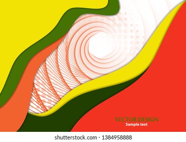Horizontal A4 banner with a 3D abstract background of bright paper cut waves, transformation shapes. Contrast colors. Vector design layout for presentations, flyers, posters.