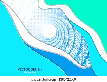 Horizontal A4 banner with a 3D abstract background of bright paper cut waves, transformation shapes. Contrast colors. Vector design layout for presentations, flyers, posters.