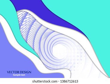 Horizontal A4 banner with a 3D abstract background of bright paper cut waves, transformation shapes. Contrast colors. Vector design layout for presentations, flyers, posters.