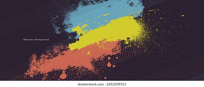 Horizontal Abstract Background. Brush strokes on canvas. Dots halftone color pattern gradient grunge. Texture background dots pop art comics sport style vector illustration.