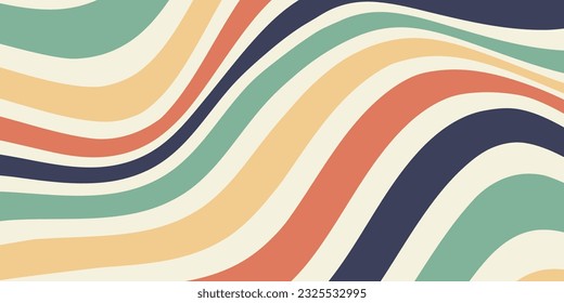 Horizontal abstract background with colorful wave pattern. Trendy vector illustration in retro style 60s, 70s.