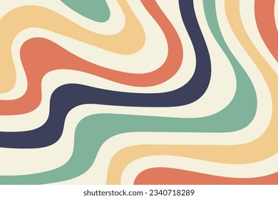 Horizontal abstract background with colorful wave pattern. Trendy vector illustration in retro style 60s, 70s.