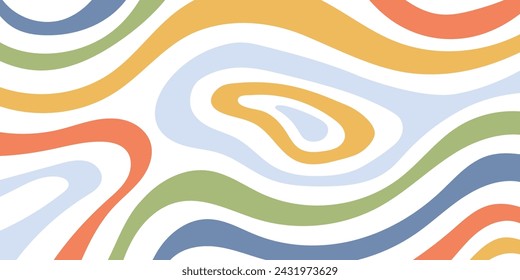 Horizontal abstract background with colorful wave pattern. Trendy vector illustration in retro style 60s, 70s.