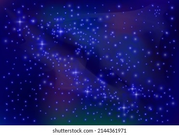 Horizontal abstract background with dark beautiful night sky. Starry backdrop for wallpaper, astrological forecast, card,  advertising banner, space day or other use. Vector illustration.