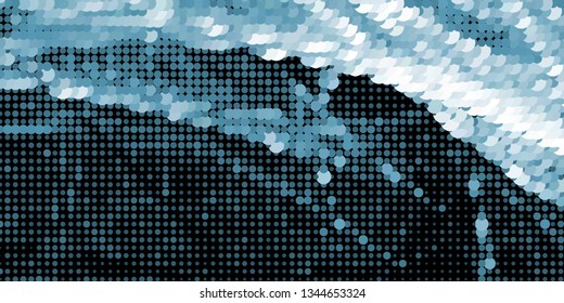 Horizontal abstract background with spotted halftone effect. Dots pattern.