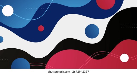 Horizontal abstract banner background with blue and red wave fluid pattern on white color background. Eps10 vector