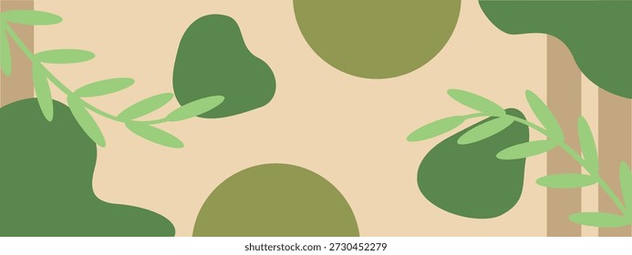 Plano de fundo de banner abstrato horizontal em cores verdes.  Estilo de arte plana popular