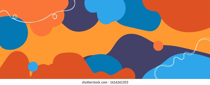 Horizontal abstract banner background in modern colors, in popular flat art style