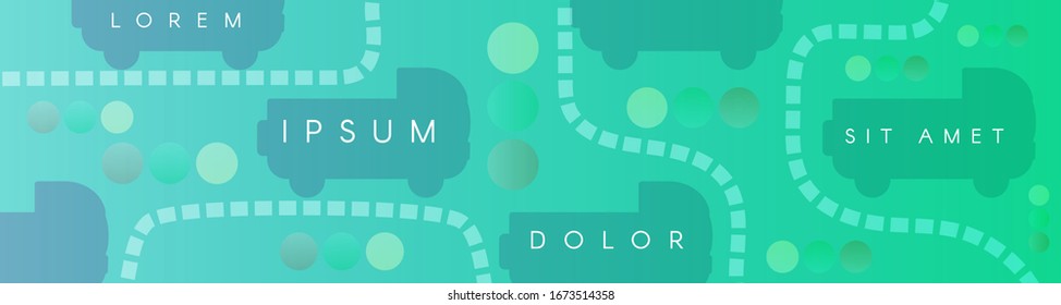 Horizontal Abstract Banner with Cars, Roads and Traffic Lights. Template for Insurance, Transport Sale or Repair Companies Etc. Van or Truck Outlines with Copy Space.