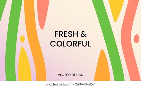 Horizontal abstract banner with colorful wavy shapes, subtle texture, and modern gradient. Vector design with editable text, perfect for ads, web headers, social media, packaging, and creative brandin