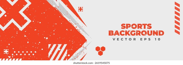 Horizontal abstract banner design with sporty orange grunge vector shape for background 