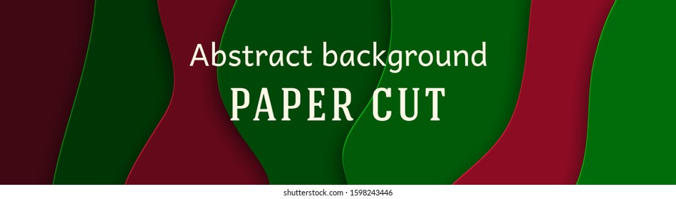 Horizontal abstract banner with red and green colors. Design for advertising and social networks. Place for text. Paper cut.Vector